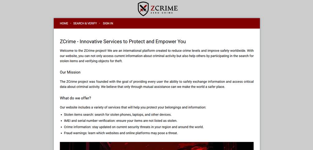 ZCrime: Stolen Item Search and IMEI / Serial Number Verification Platform